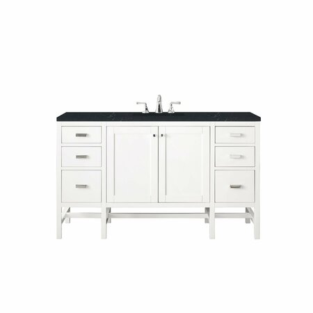 JAMES MARTIN VANITIES Addison 60in Single Vanity, Glossy White w/ 3 CM Charcoal Soapstone Quartz Top E444-V60S-GW-3CSP